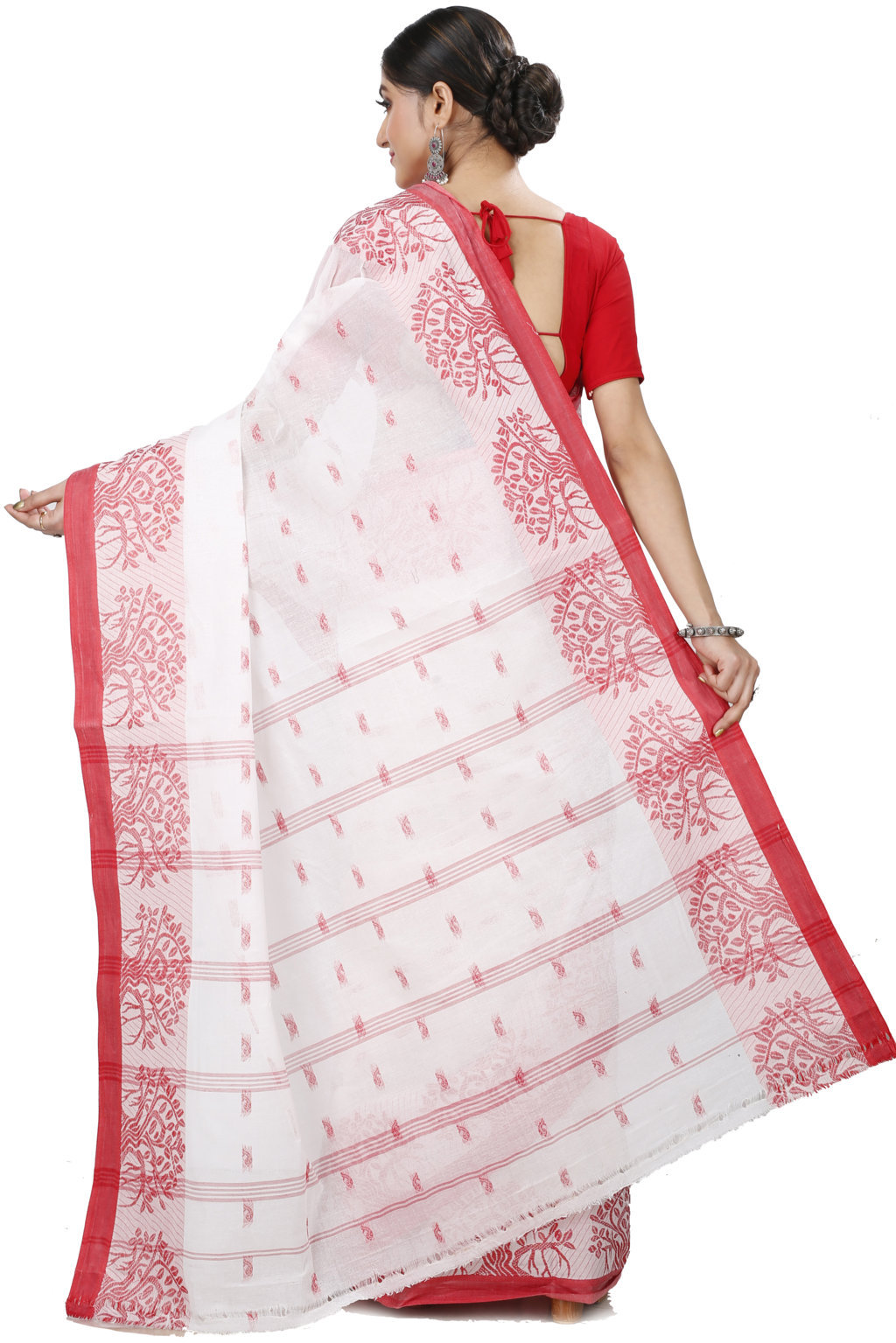 White Pure Cotton Somaya Tant Saree (1045)